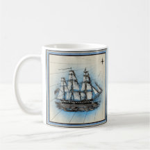 Caneca de Café Estilo Vintage Navio Náutico