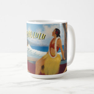 Caneca De Café Estilo Vintage Viagem Havaiano Honolulu Garota Hul