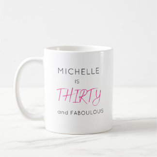 Caneca De Café Estiloso Rosa Trinta Aniversário Nome Personalizad