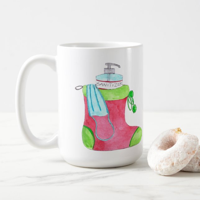 Caneca De Café Estoque da máscara de Natal de feliz (Com Donut)