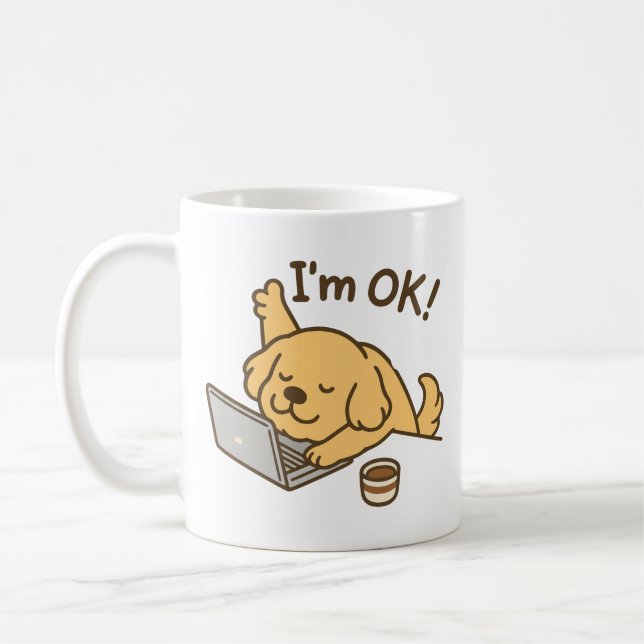 Caneca De Café Estou bem! cachorro trabalhando no laptop (Esquerda)