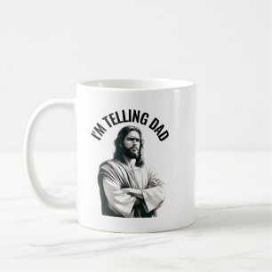 Caneca De Café Estou Contando ao Papai - Meme Engraçado de Jesus