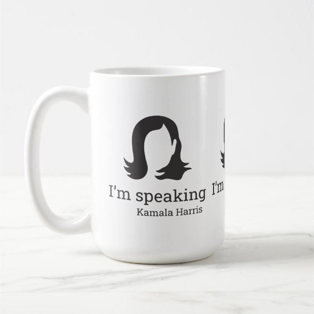 Caneca De Café Estou falando Kamala Harris preto e branco (Esquerda)