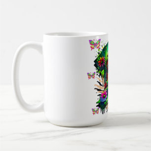 Caneca De Café Estranho Até o Fim - Crânio Psicodélico e Floral