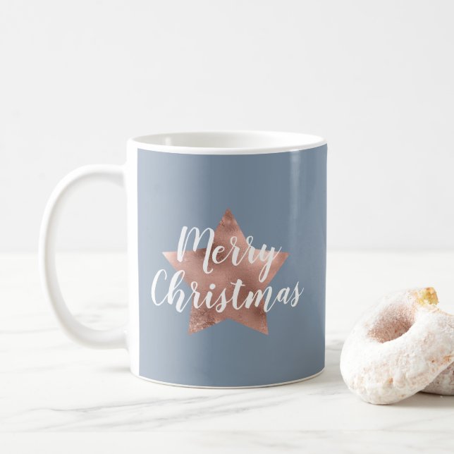 Caneca De Café Estrela Azul Festiva Feliz Natal (Com Donut)