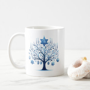 Caneca De Café Estrela da Árvore de Hanukkah Blue Menorah