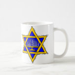 Caneca De Café Estrela de David & Menorah<br><div class="desc">Estrela Amarela de David cheia de azul e menorah.</div>