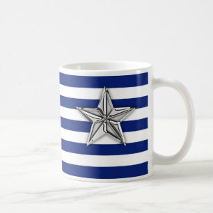 Caneca De Café Estrela de Prata Náutica em faixas azuis do Marinh
