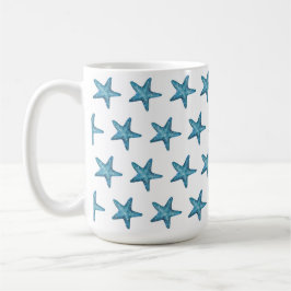 Caneca De Café Estrela-do-mar Azul Aquarela Náutica