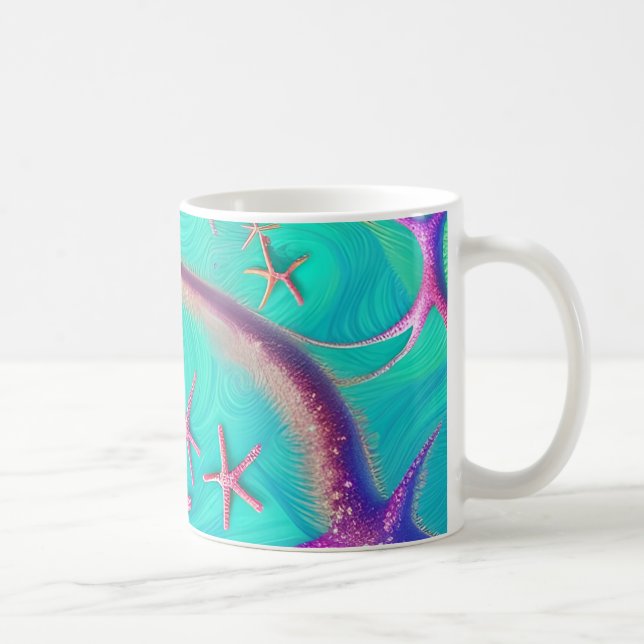Caneca De Café  Estrela-do-mar Azul-turquesa e Roxo Praia  (Direita)