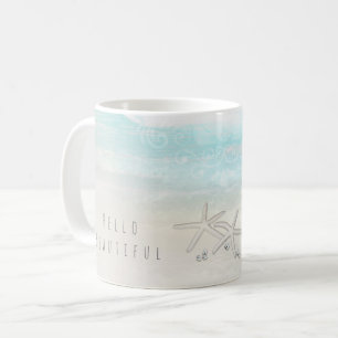 Caneca De Café Estrela do Mar Branca da Praia Elegante Chic Tropi