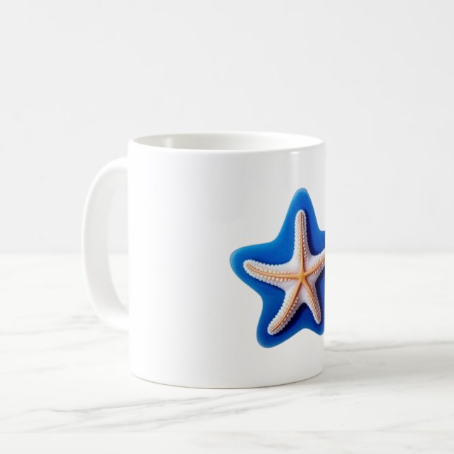 Caneca De Café Estrela-do-mar Laranja em Azul (Frente Esquerda)