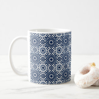 Caneca De Café Estrela Geométrica Marroquina Índigo Padrão de Mos