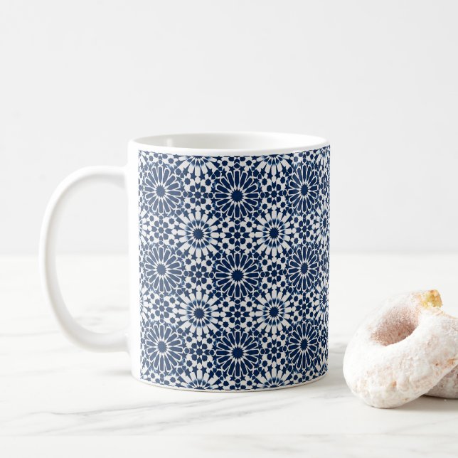 Caneca De Café Estrela Geométrica Marroquina Índigo Padrão de Mos (Com Donut)
