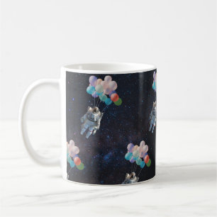 Caneca De Café Estrelas Astronautas e Balões Coloridos no Espaço