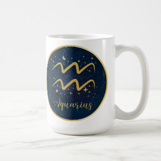 Caneca De Café Estrelas azuis do símbolo Aquarius Dourado
