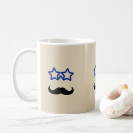 Caneca De Café Estrelas Azuis e Bigode Preto