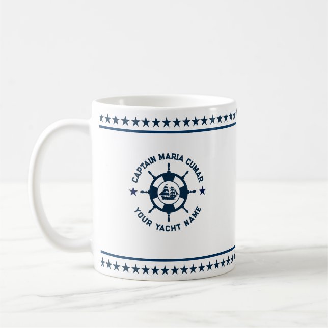 Caneca De Café Estrelas Azuis marinhos Azuis de Roda Náutica (Esquerda)