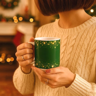 Caneca De Café Estrelas brilhantes elegantes verdes Mug