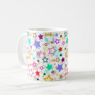 Caneca De Café Estrelas Coloridas Brancas 