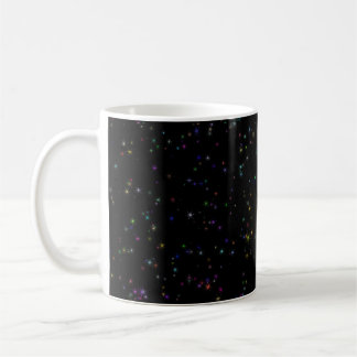 Caneca De Café Estrelas coloridas espumantes no design negro céu