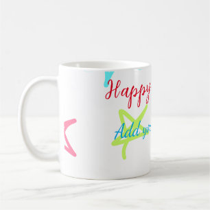 Caneca De Café Estrelas coloridas feliz aniversário adicione text