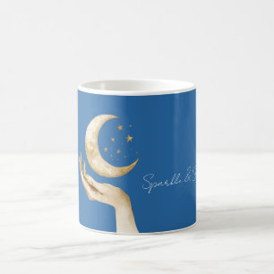 Caneca De Café Estrelas da Lua Azul Mão Dourada