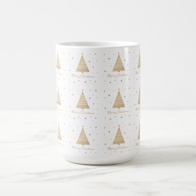 Caneca De Café Estrelas de Árvore de Natal Douradas e Elegantes  (Centro)