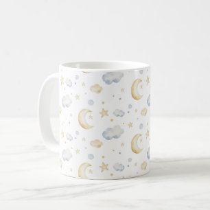 Caneca De Café Estrelas de Lua de Aquarela e Padrão de Nuvem