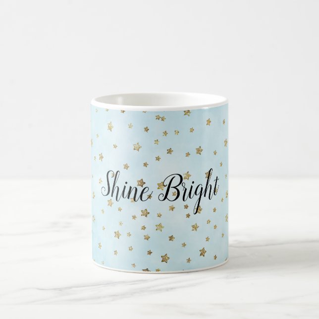 Caneca De Café Estrelas Douradas Azul Aqua (Centro)