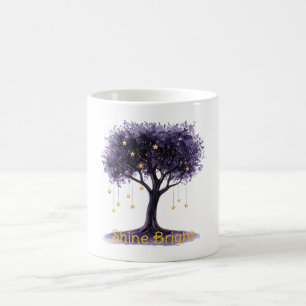 Caneca De Café Estrelas Douradas da Árvore Roxa Brilham Forte