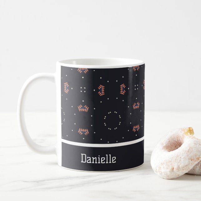 Caneca De Café Estrelas e Padrão de Espaçonave Única (Com Donut)