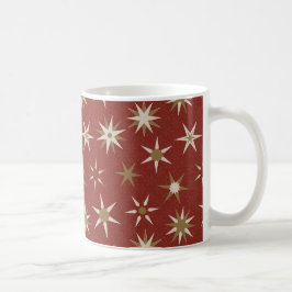 Caneca De Café Estrelas Geo Douradas de Natal - em padrão vermelh
