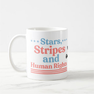 Caneca De Café Estrelas Listras e Direitos Humanos Retro Feminist