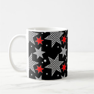 Caneca De Café Estrelas Pretas, Vermelhas e Brancas
