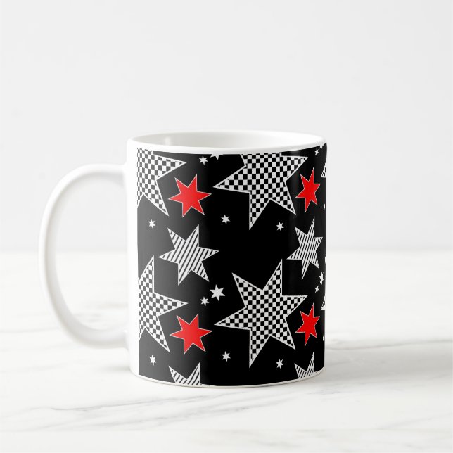 Caneca De Café Estrelas Pretas, Vermelhas e Brancas (Esquerda)