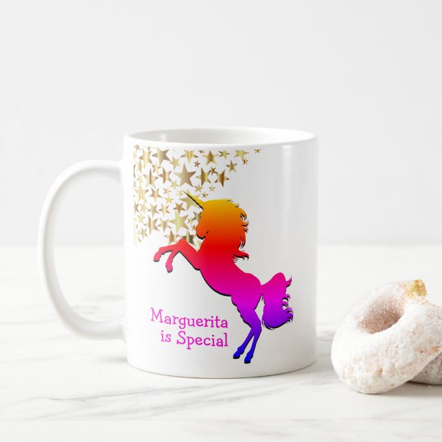 Caneca De Café Estrelas UNICORN Rosa Personalizadas (Com Donut)