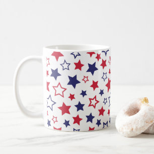 Caneca De Café Estrelas Vermelhas e Azuis, 4 de Julho, Fundo Bran
