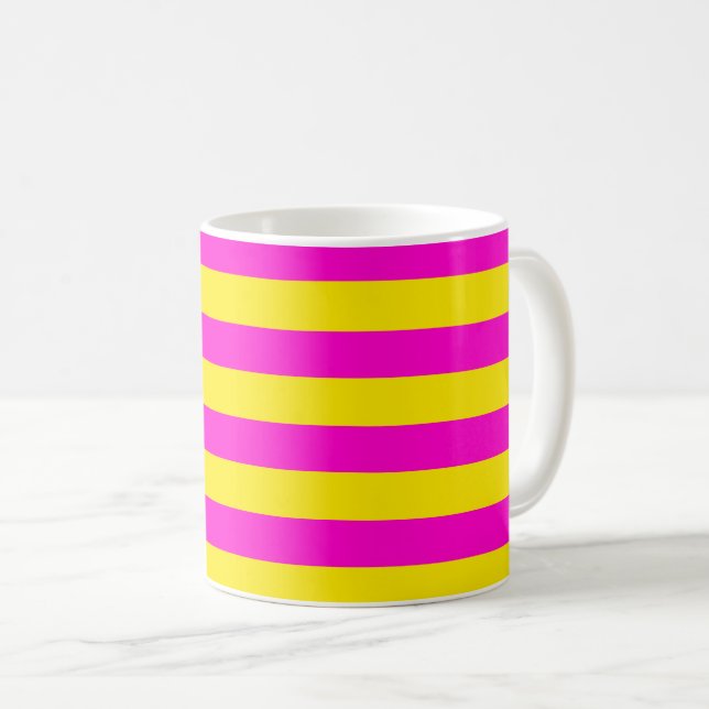 Caneca De Café Estrias Amarelas Quentes E Rosa-Quente (Frente Esquerda)