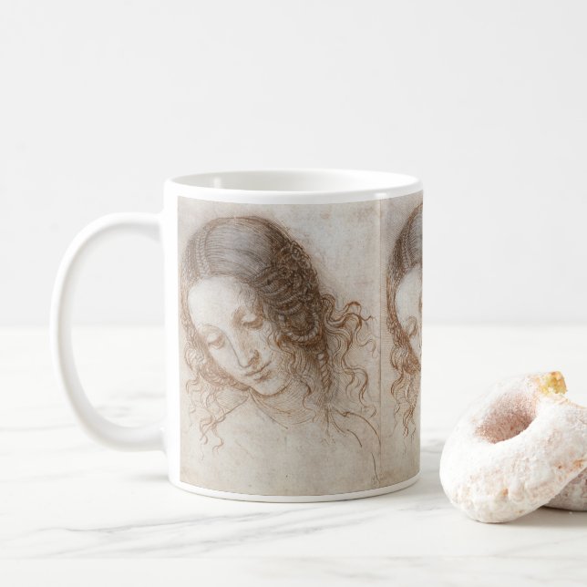 Caneca De Café Estudo de Leonardo da Vinci sobre o Chefe de Leda (Com Donut)