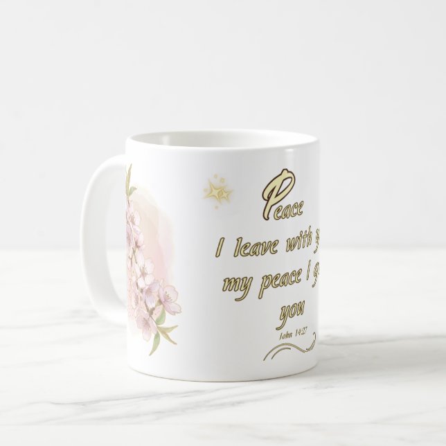 Caneca De Café Eternal Peace Mug: 'John 14:27' Bible Verse Design (Frente Esquerda)