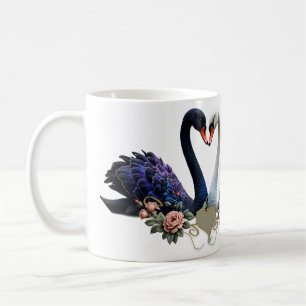 Caneca De Café Eterno Bond, Black and White Swans in Love.
