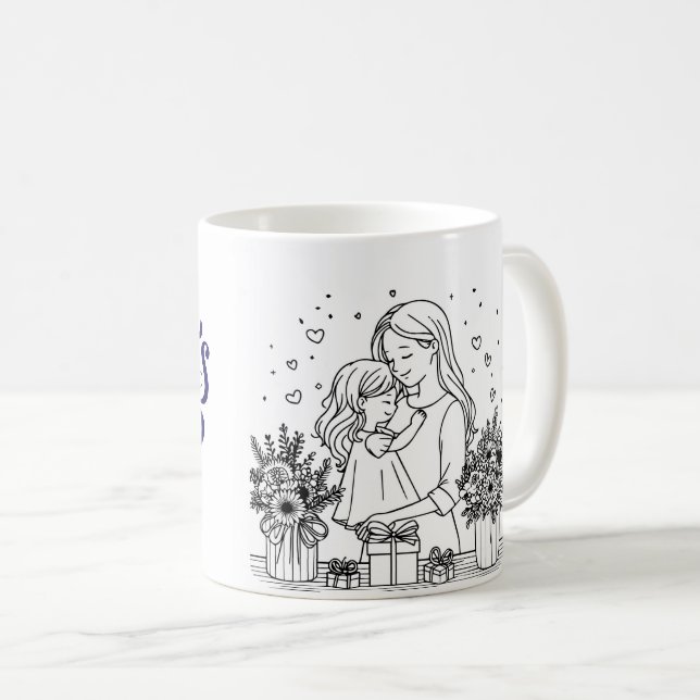 Caneca De Café eterno Love - Dia de as mães Line Art Mug 🖤 (Frente Esquerda)