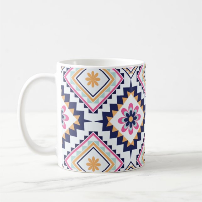 Caneca De Café Ethnic Paisley Ornate Floral Tile Pattern (Esquerda)