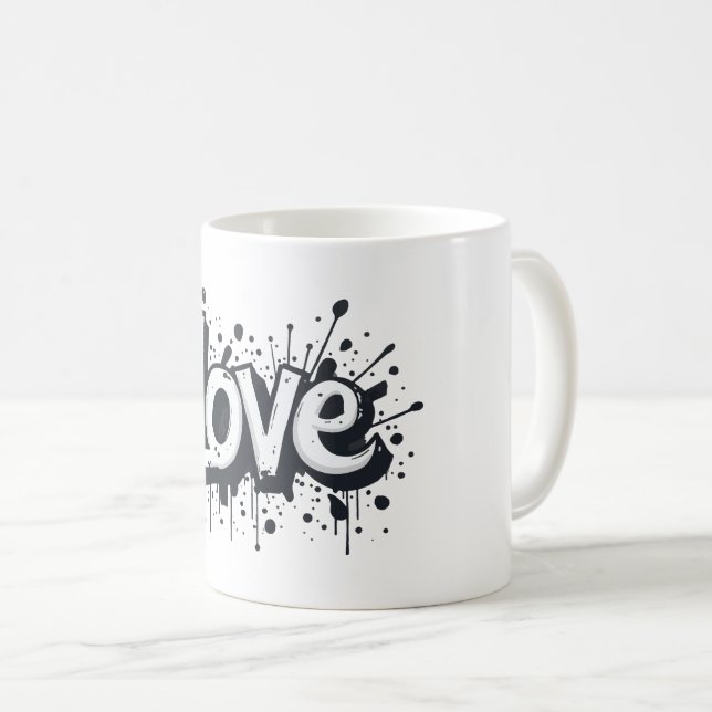 Caneca De Café Etiqueta de amor monocromática do grafite (Frente Esquerda)