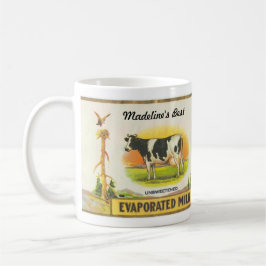 Caneca De Café etiqueta de colheita vaca holstein leite evaporado