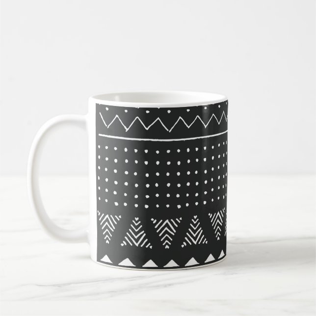 Caneca De Café Etnia tribal: padrão branco negro. (Esquerda)