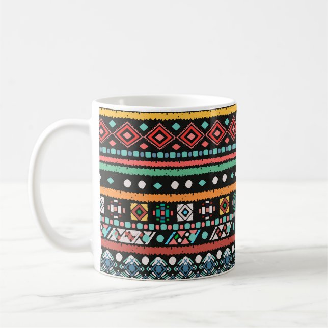 Caneca De Café Étnica Boho: Impressão de pixel geométrico (Esquerda)
