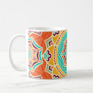 Caneca De Café Étnico Floral: Encantando Design sem Sevas.