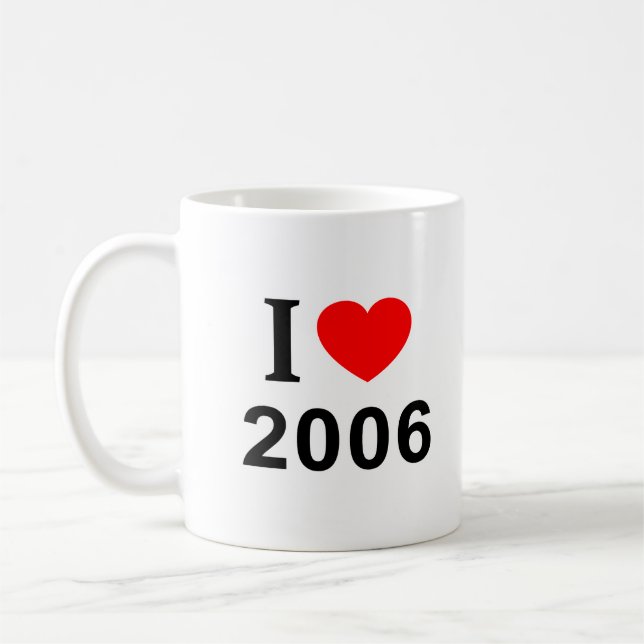 Caneca De Café Eu ❤️ 2006 Eu AMO 2006 Eu ADORO 2006 (Esquerda)